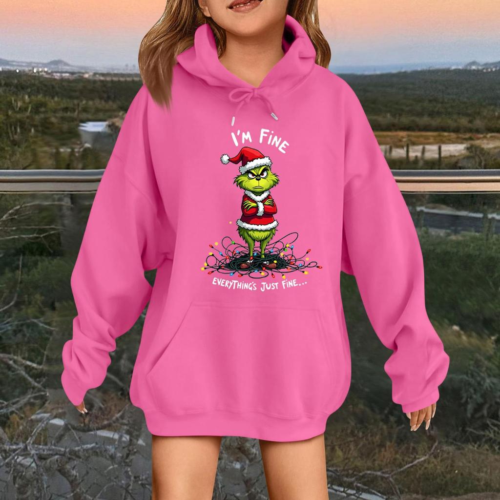 Детская модная повседневная толстовка с капюшоном свободного кроя с длинными рукавами и рождественским принтом