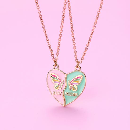 Women Necklace BEST FRIENDS Oil-dripping Butterflies Magnetic Double Chain Splicing Love Heart Kids