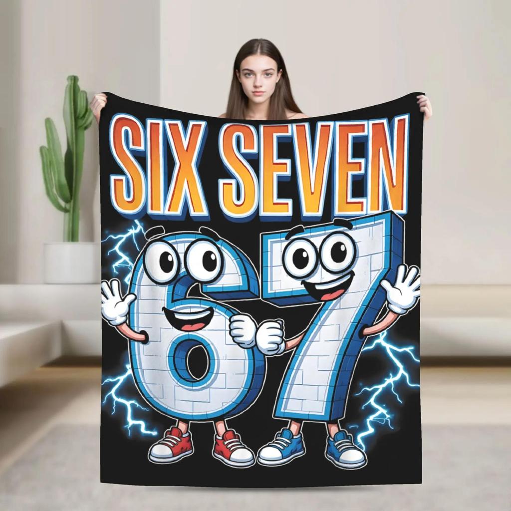 Italian Brainrot Funny Italian Kids Six Seven Meme Blanket Warm Plush Throw for Boys Bedroom Flannel Bedspread Soft Cozy
