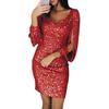Party Women Glitter V Neck Hollow Out Tassel Long Sleeve Bodycon Mini Dress Gown