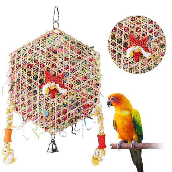 Hexagonal Bird Foraging Shredding Toy Safe Chewable Boredom Relief Pendant Toy for Parakeets Cockatiels Conures