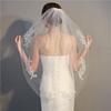 European & American Short Bridal Veil with Lace, Rhinestones & Comb