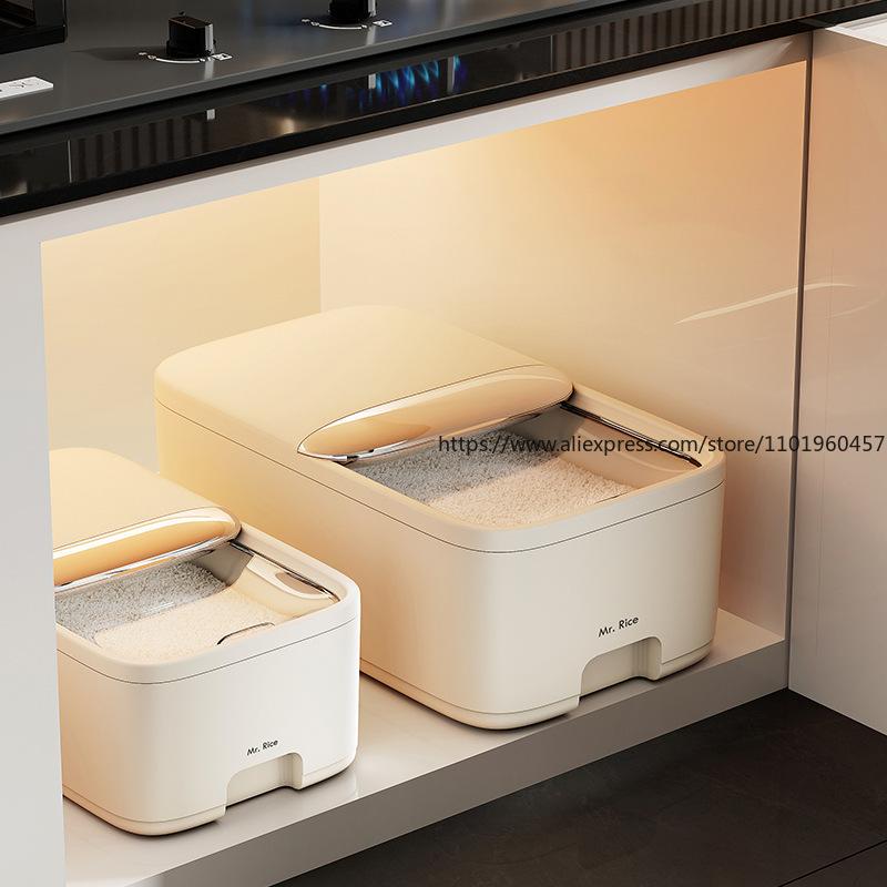 Премиальное ведро для риса с раздвижной крышкой пищевого класса, герметичный контейнер для хранения, органайзер, защищенный от насекомых и влаги, для зерна, муки