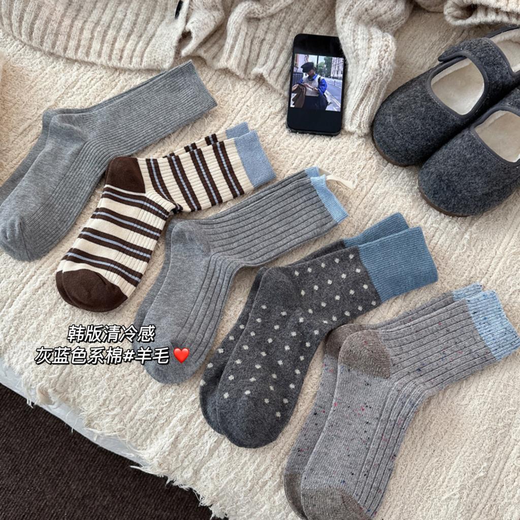 It'S Too Suitable~ Gray Gray Korean Style Simple And Versatile Mid-Leg Socks Thickened Warm Socks
