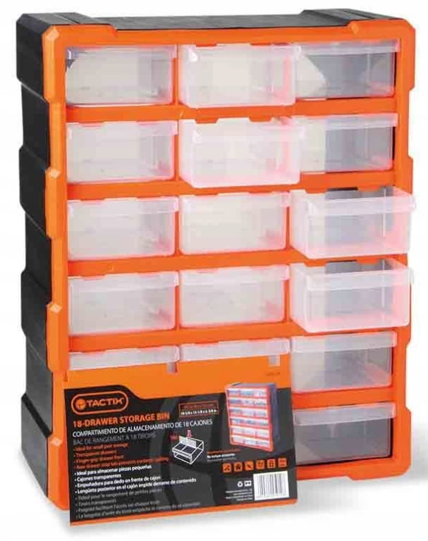 Plastic workshop organizer with 18 drawers, hanging, 47x385 cm
