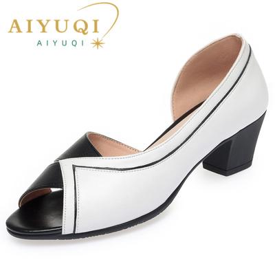 Модные сандалии AIYUQI Женские из натуральной кожи 2025 Новая мода Сандалии женские с открытым носком Комбинированные цвета Большой размер Женские летние сандалии