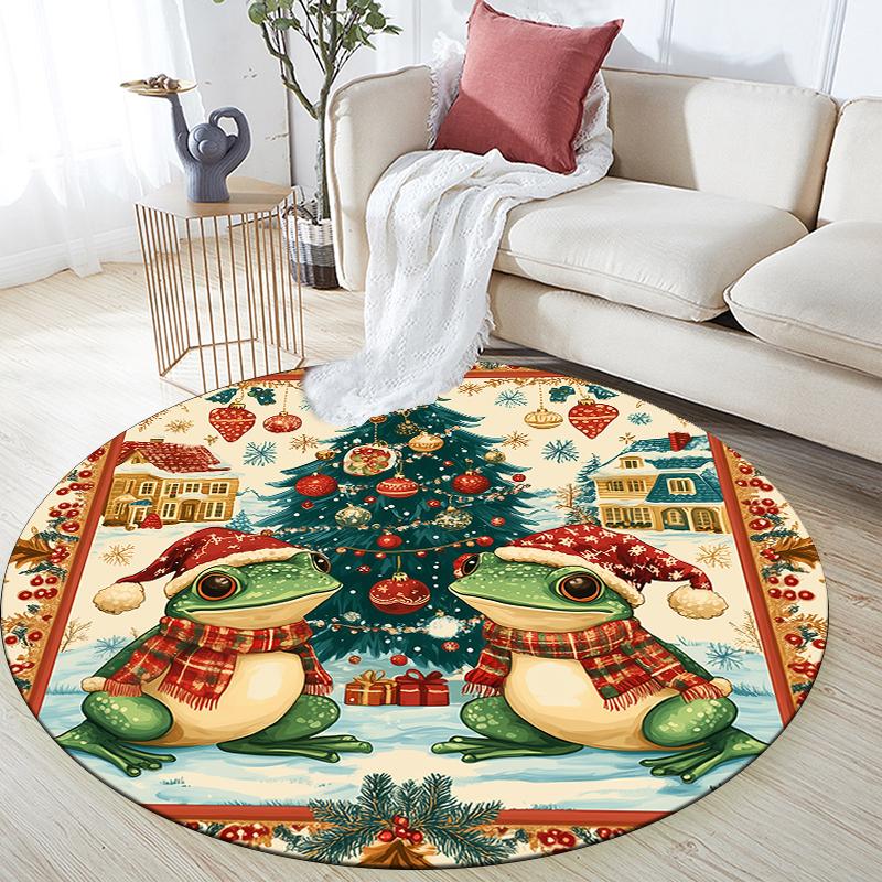 Christmas Frog pattern round rug,Carpet Rug for Living Room Bedroom Sofa Playroom Decor,Non-slip Floor Mat,Holiday Gifts and Birthday Gifts