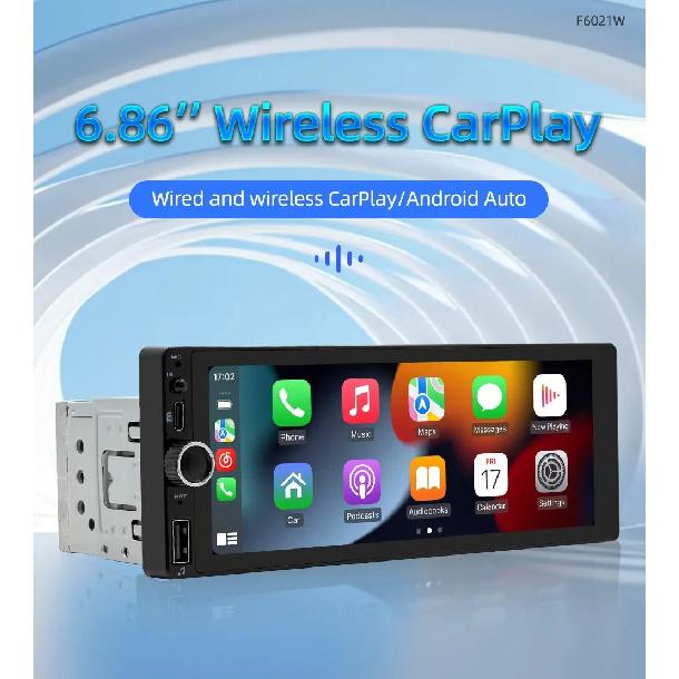 1din 6.86" HD Car Radio Multimedia Carplay Touch Screen Mirror Link Stereo Bluetooth USB FM Camera MP5 Player