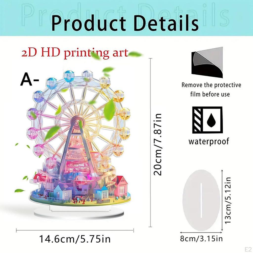 2D Плоский Акриловый Рисунок Колеса Обозрения Настольный Знак 7,8 дюймов Высокий Настольный Орнамент Легкий