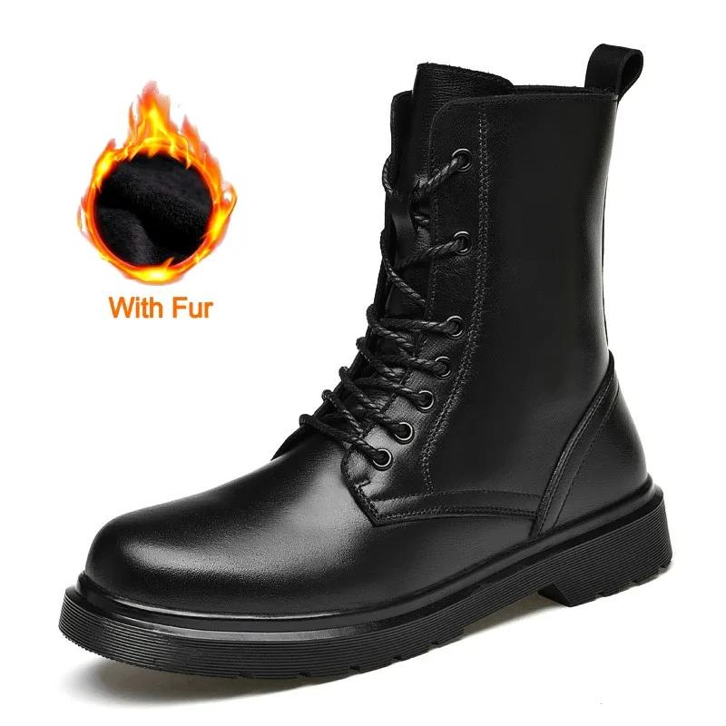 Мужские ботинки из натуральной кожи, повседневная обувь для отдыха на открытом воздухе, зимние теплые ботинки для снега, высокие дизайнерские рабочие ботинки, высококачественные мужские ботинки