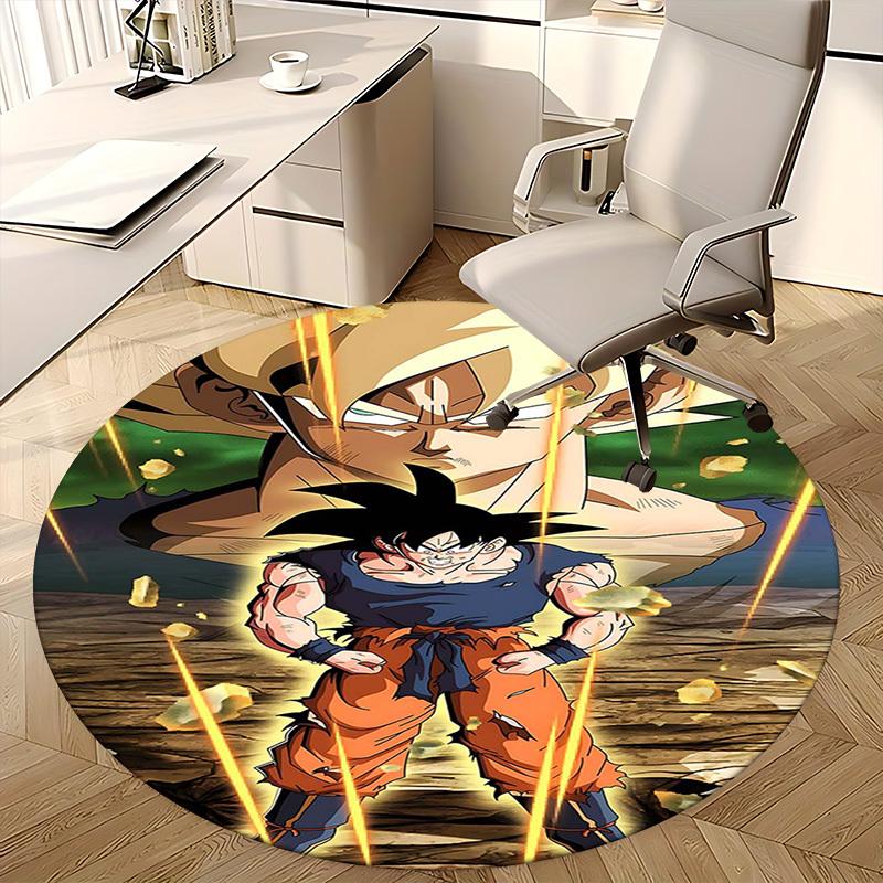 1 шт. Ковер Круглый Dragon Ball Z Goku Super Saiyan - Коврик для стула с дизайном Аниме Мультфильм, Нескользящий Ковер для Офиса, Домашнего Декора, Гостиной