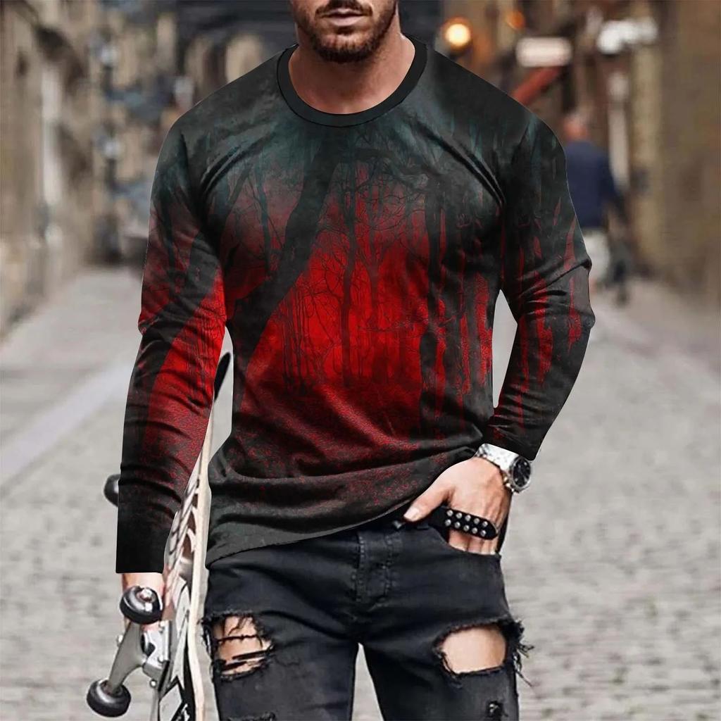 Футболка с длинным рукавом Fashion Street Personality Man Spiderweb Halloween Hd 3D Printed Plus Size Loose Comfortable Jumper