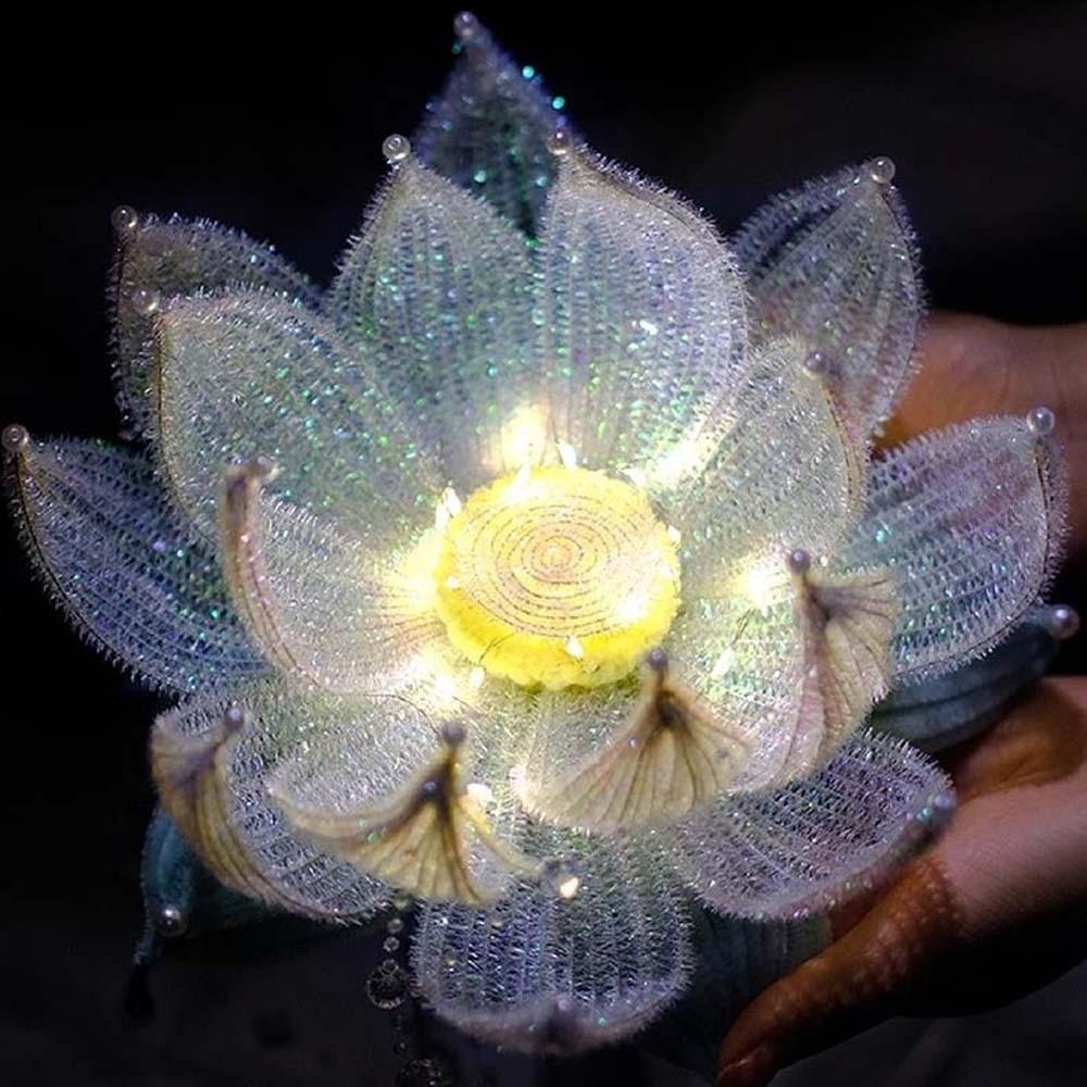 Handmade Flower Lamp Glowing Handheld Light Chinese Lantern Lotus Lantern Kids Craft