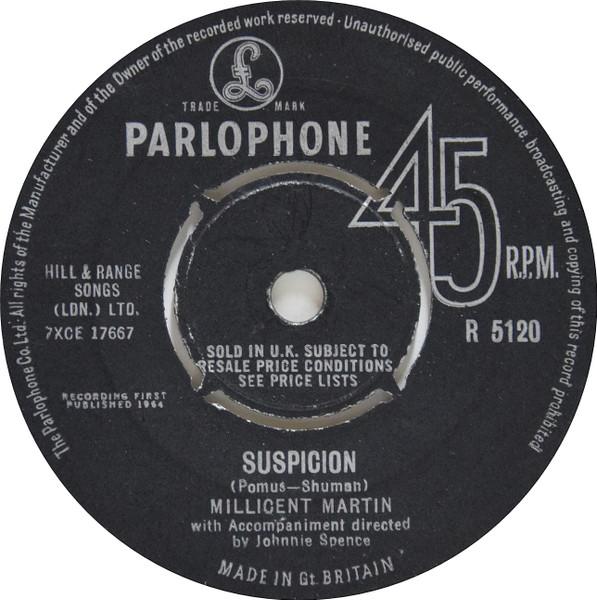 7-дюймовая пластинка МИЛЛИСЕНТ МАРТИН - Подозрение R5120 Parlophone 1964 Великобритания Рок Б/У