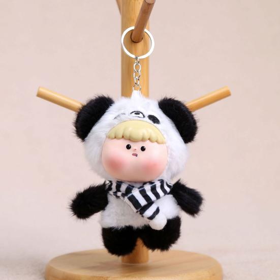 Yousheng Adorable Doll Pendant Multifunctional Plush Keychain with Hanging Buckle Cute Animal Shapes Fox Panda Soft Skin-Friendly Vinyl Face Gift
