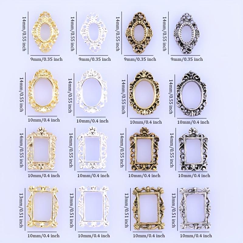 16 шт. подвески для ногтей в стиле ретро в стиле барокко - полые металлические украшения для ногтей в стиле панк для женщин и девочек - подвески в форме рамки для ногтей с гравировкой для дизайна ногтей своими руками