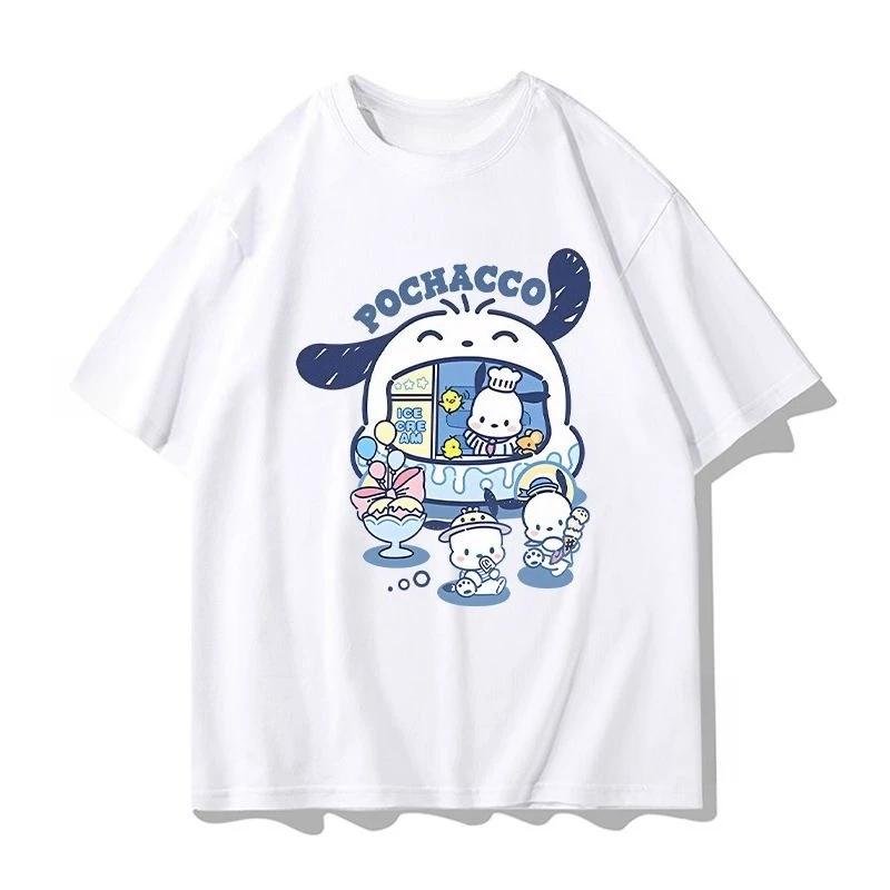 Mini New Pochacco Cartoon Tshirt Summer Sanrio Surround Womens and Unisexs Cotton Tshirt YK Loose Casual Short Sleeve Top