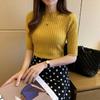 2024 Spring Slim Mid-Sleeve Knitted Women's Pullover Sweater - Gentle Style Short Top