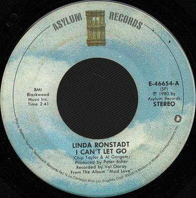 7-дюймовая пластинка LINDA RONSTADT - I Can't Let Go / Look Out For My Lo E46654 Asylum Records 1980 США Рок Б/У