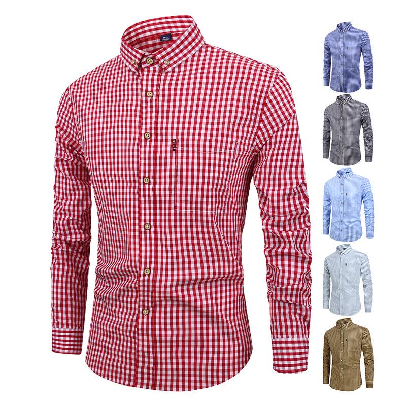 Men's Breathable Cotton Long Sleeved Checkered Shirt for Autumn and Winter