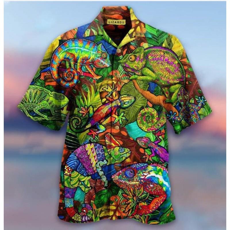 Mens Short Sleeve Shirt 3D Digital Print Casual Open Front Loose Fit Top Young Adults
