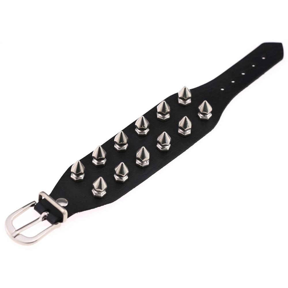 Unique Cuspidal Spikes Rivet Stud Wide Cuff Leather Punk Gothic Rock Unisex Bangle Bracelet Woman Men Jewelry