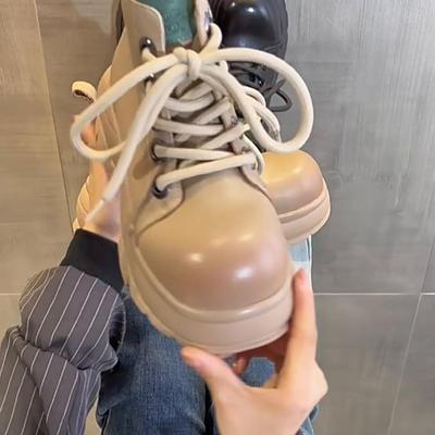 Ботинки из натуральной кожи, женские удобные туфли на платформе с круглым носком и толстым каблуком, осенне-зимние короткие сапоги