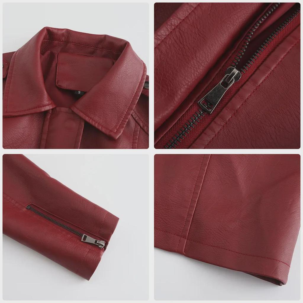 Женская кожаная куртка средней длины с поясом — стильная британская ветровка на весну/осень