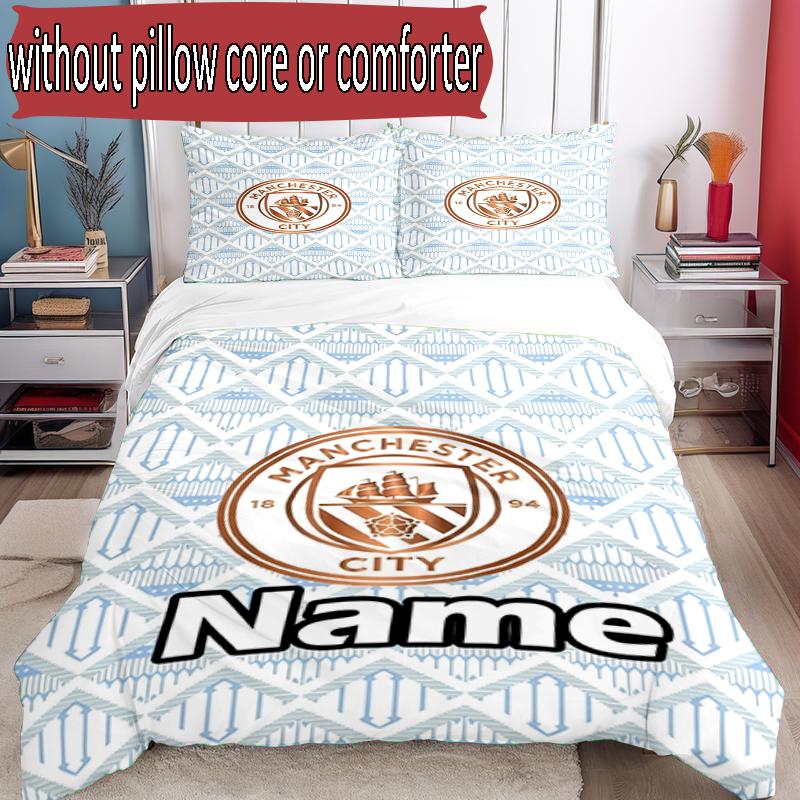 3pcs Duvet Cover Set (1*Duvet Cover + 2*Pillowcase, Without Core), Custom Name Manchester City FC Pattern Bedding Set, Home Bedroom Decor Gift