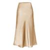 Women Summer Skirt High Waist A-Line Midi Skirt Solid Color Side Slit Design Smooth Satin Mid-calf