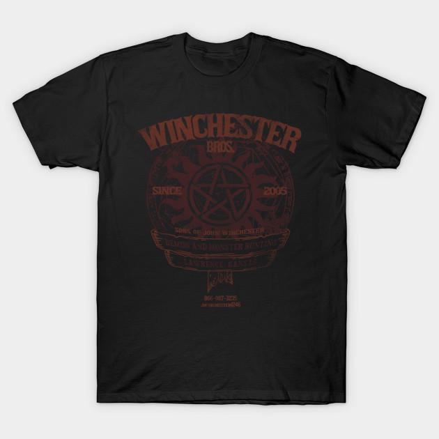 Asian Size Men Black Print T-shirt Winchester Bros. No-Cut Heat Transfer Print Cotton Tshirt