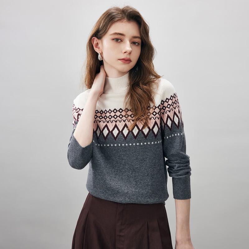 Женский джемпер Fair Isle со 100% шерсти, с воротником-стойкой