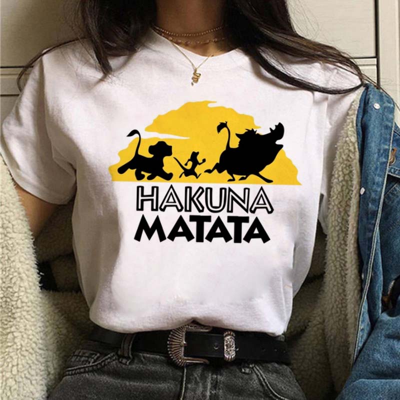 Disney Cartoon Hakuna Matata Cute Women T Shirt Harajuku 90s Ullzang The Lion King Children T-shirt Graphic Top Tees Female Gift