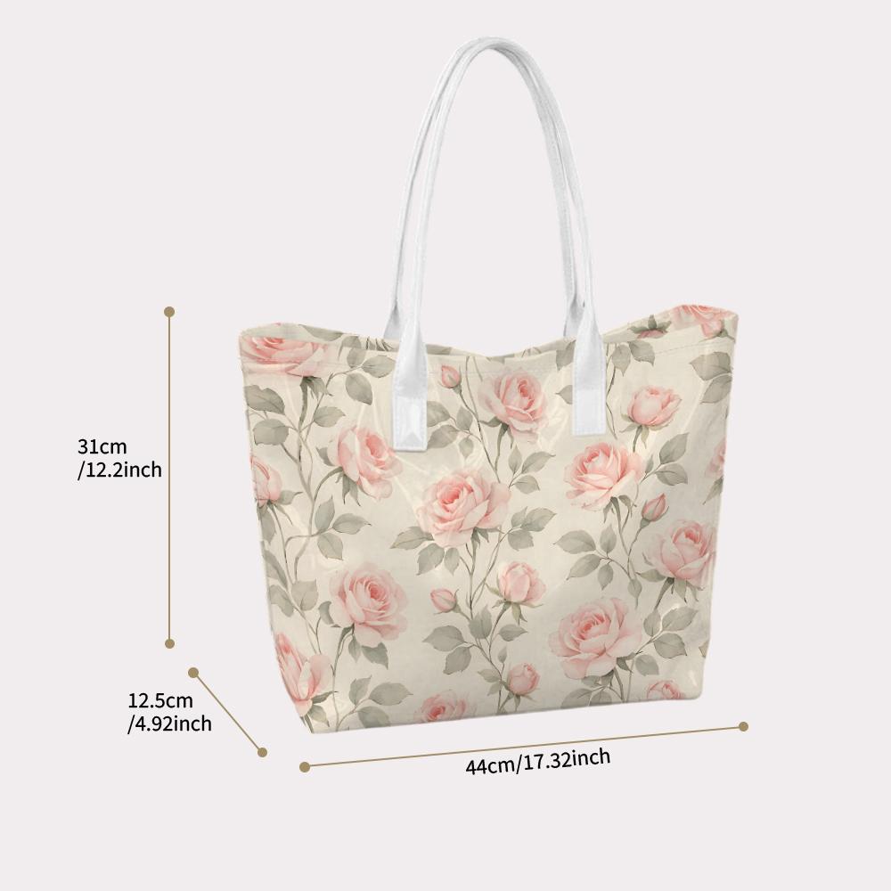 Elegant Rose Pattern Women Tote Bag Fashion Daily Casual Shoulder Handbag for Outdoor Shopping Travel Commute Use