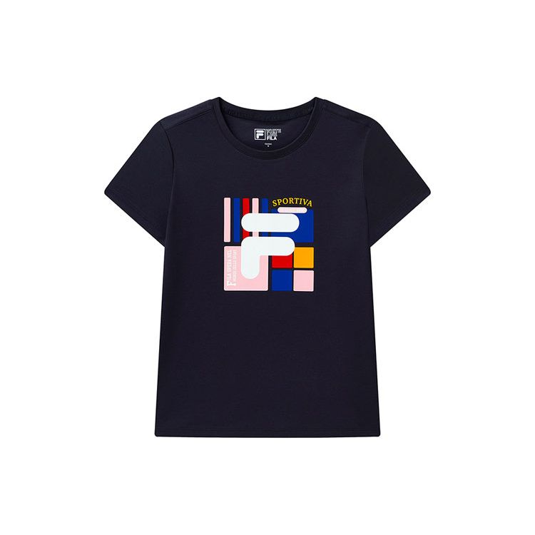 Fila Хлопковая повседневная футболка с коротким рукавом, женские топы, синяя F11W118151F-NV