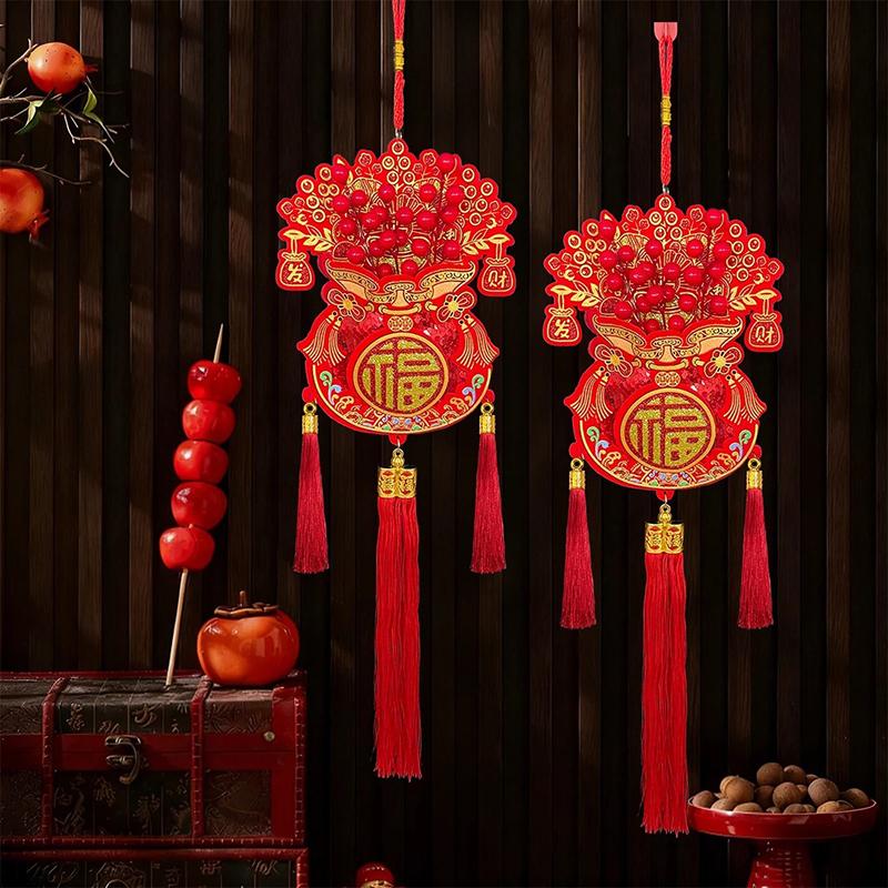 Lucky Bag Shape Chinese New Year Decoration Traditional Design With Tassel Spring Festival Pendants Three-Dimensional Widely Use