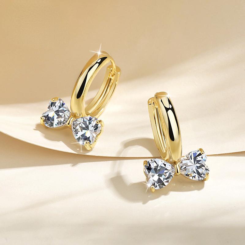 New Shiny Zircon Bow Earrings Copper Ear Button Fashion Jewelry for Woman Party Elegant Accessories Earrings