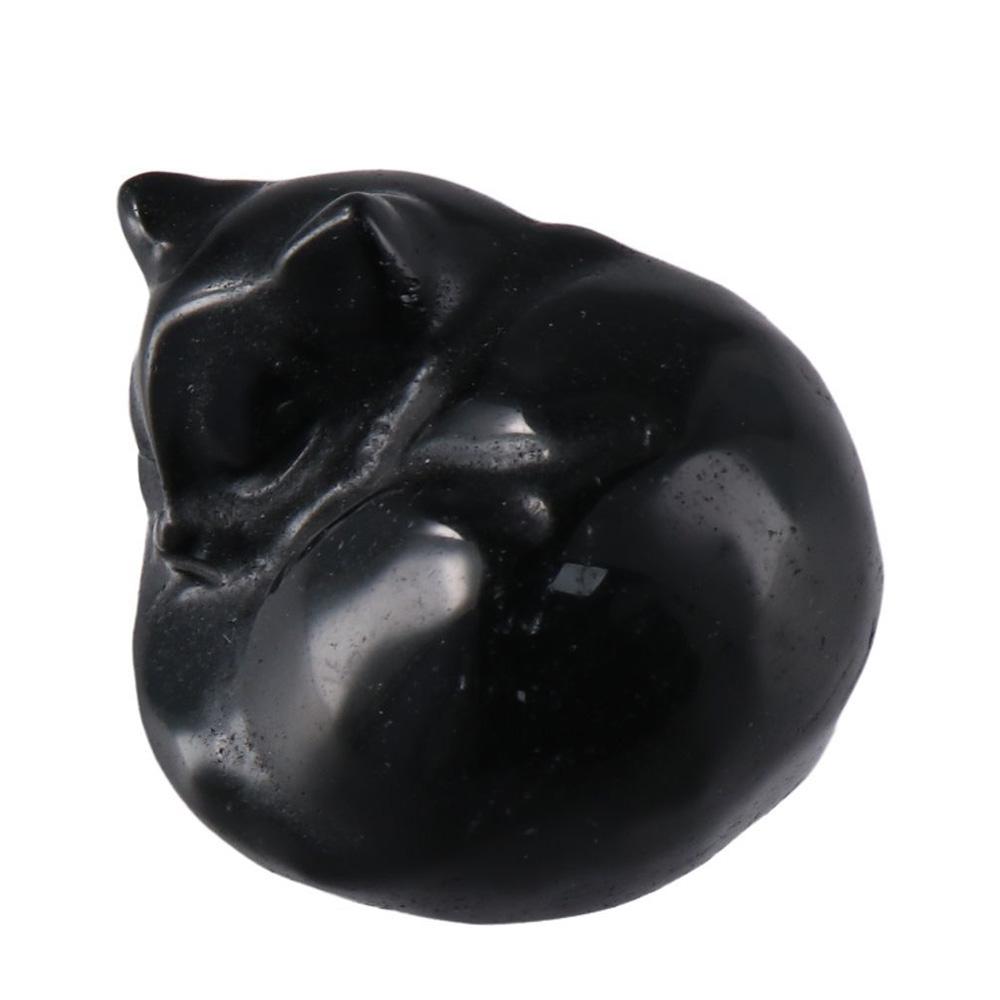 Semi-precious Stone Cat Statue Obsidian/Opal Sleeping Cat Statue Crystal Sleeping Cat Home