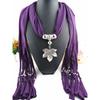 Elegant Polyester Infinity Scarf with Leaf Pendant & Tassels – Women’s Fashionable Solid Color Neck Wrap