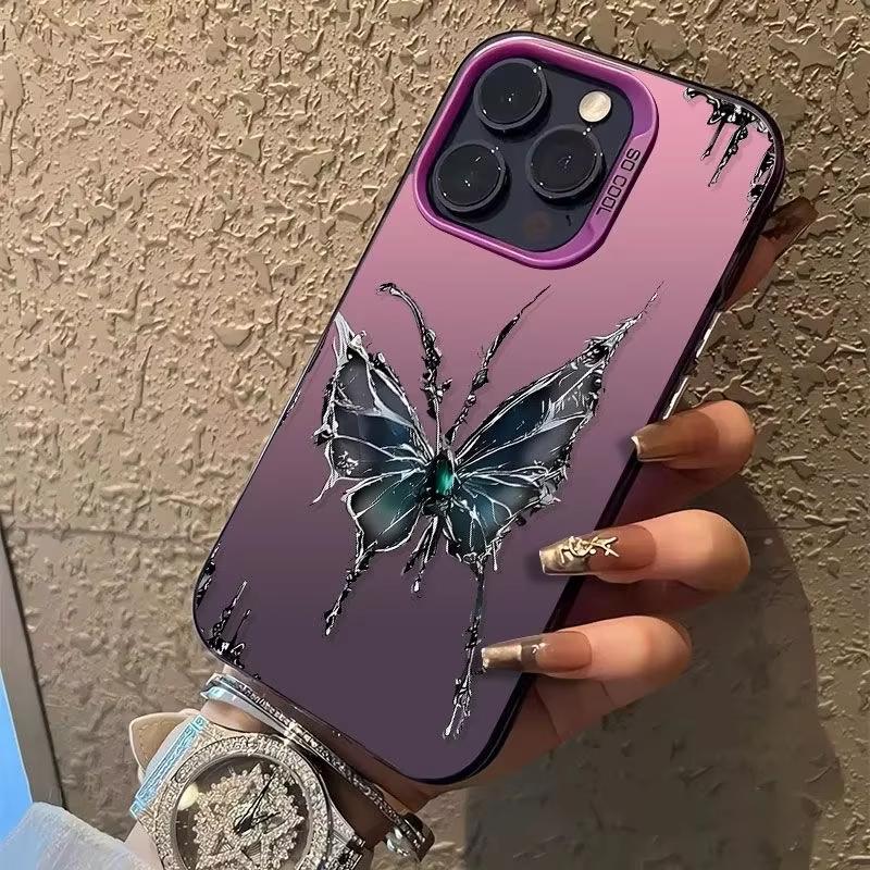 Luxury Moon Butterfly Phone Case For iPhone 17 16 15 14 13 12 11 Pro Max Plus 17 Air 16E XS X XR Shockproof Matte Back Cover