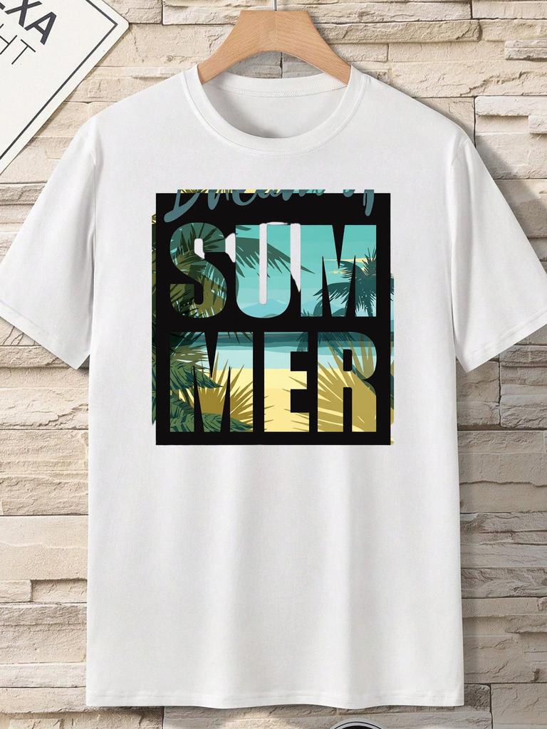 Men'S Short-Sleeve T-Shirt Featuring a Summer Dream Theme Print, Designed for Casual Outdoor Wear. This Stylish Crew Nec