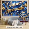 Сине-золотой французский гобелен на день рождения, "Joyeux Anniversaire" с шарами и звездами для фотозоны