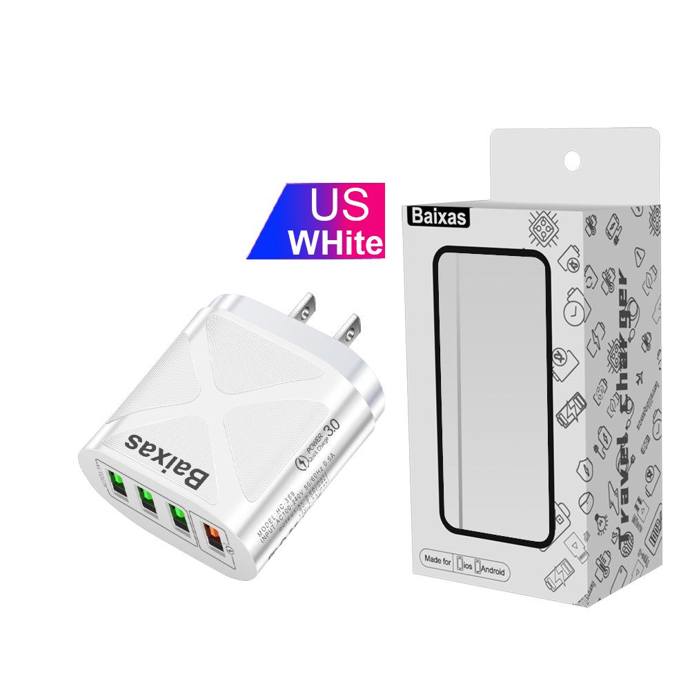 Многопортовое USB-зарядное устройство с быстрой зарядкой QC3.0, 4 порта, 5 В/9 В/12 В, Совместимо со стандартами ЕС/США/Великобритании/Австралии