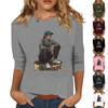 Женская мода повседневная 3/4 рукав уличный принт круглый вырез пуловер топ