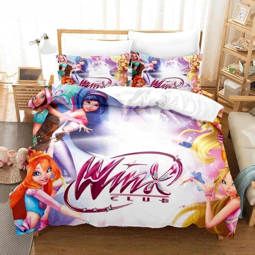 Аниме W-Winx Club Пододеяльник Наволочка Детский Подарок Комплект Постельного Белья для Взрослого Мальчика Девочки Украшение Спальни Односпальный Двуспальный Большой