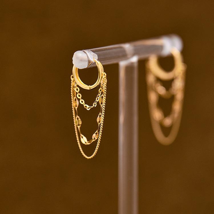 Серьги-кисточки из бисера из серебра 925 пробы с позолотой 18 карат с двойными каффами для ушей - Искрящийся дизайн для женщин