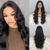 Женская мода Длинный волнистый парик фронта шнурка без челки Синтетическое волокно Парик с естественной волной воды Повседневная одежда