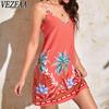 Женская мода лето весна принт без рукавов подтяжки V-образный вырез средняя талия повседневные платья
