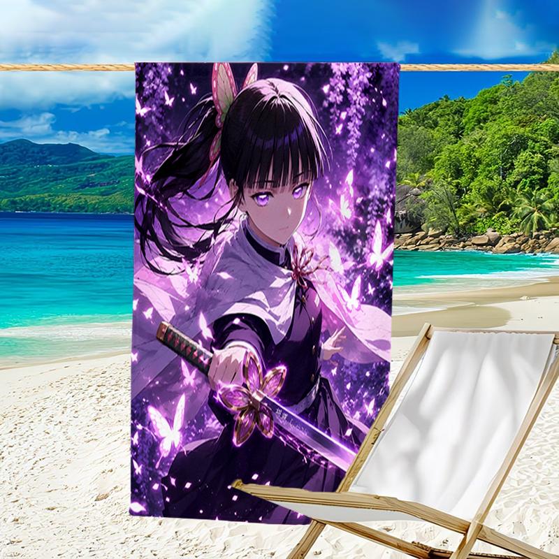 1pc Tsuyuri Kanawo1 Beach Towel, Beach and Seaside Swimming Pool Equipment, Fashion Pattern, Rectangular, Travel Essentials