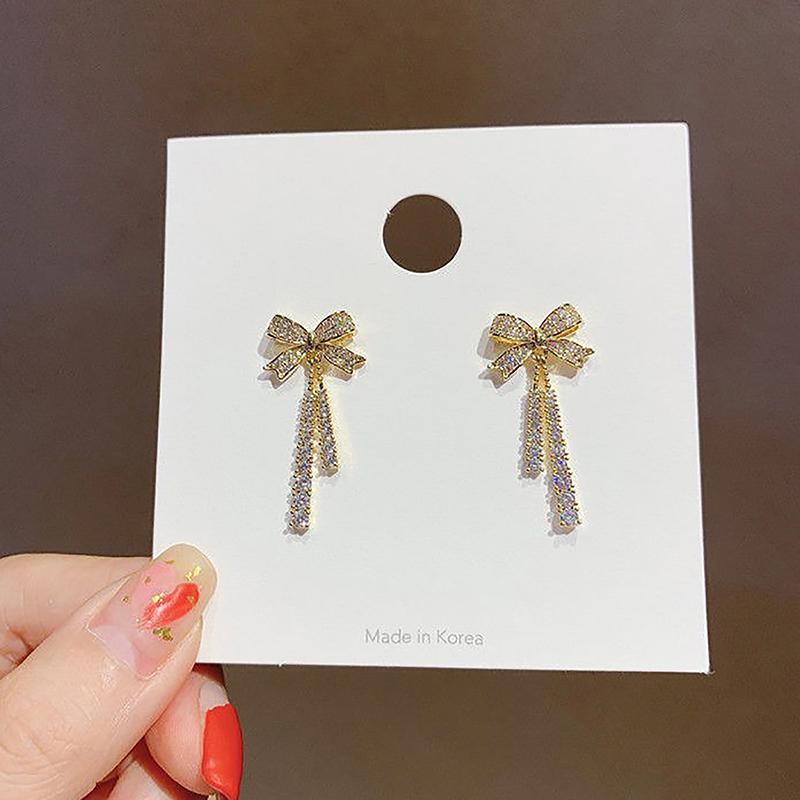 1 пара изысканных сережек-кисточек с подвеской из циркония в виде банта, легкие роскошные серьги-гвоздики для женщин, блестящие украшения, подарок на день рождения